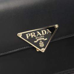 Pre Owned Prada Soft Calf Shoulder Bag Leather Black