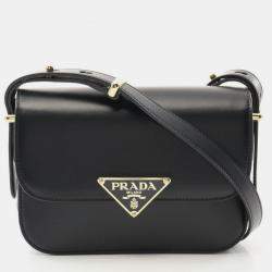 Pre Owned Prada Soft Calf Shoulder Bag Leather Black