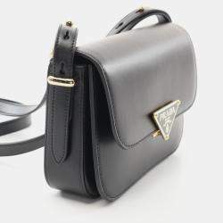 Pre Owned Prada Soft Calf Shoulder Bag Leather Black