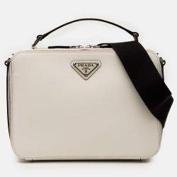 Pre Owned Prada White Medium Saffiano Brique Satchel