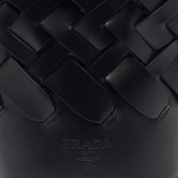 Pre Owned Prada Black Intreccio Leather Tress Bucket Bag