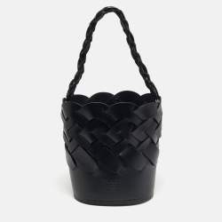 Pre Owned Prada Black Intreccio Leather Tress Bucket Bag