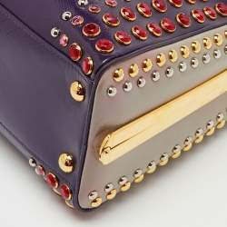 Pre Owned Prada Multicolor Saffiano Patent Leather Crystal Embellished Pyramid Frame Satchel