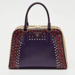 Pre Owned Prada Multicolor Saffiano Patent Leather Crystal Embellished Pyramid Frame Satchel