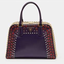 Pre Owned Prada Multicolor Saffiano Patent Leather Crystal Embellished Pyramid Frame Satchel