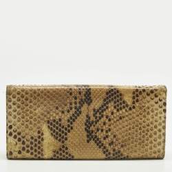 Pre Owned Prada Cream Python Logo Flap Continental Wallet