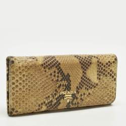 Pre Owned Prada Cream Python Logo Flap Continental Wallet