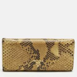 Pre Owned Prada Cream Python Logo Flap Continental Wallet