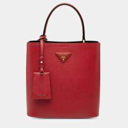 Pre Owned Prada Red Medium Saffiano Cuir Panier Satchel