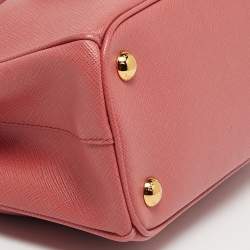 Pre Owned Prada Dark Pink Saffiano Lux Leather Mini Double Zip Tote