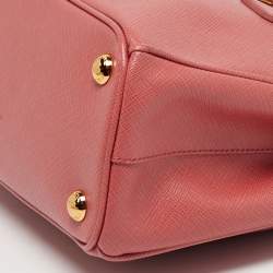 Pre Owned Prada Dark Pink Saffiano Lux Leather Mini Double Zip Tote