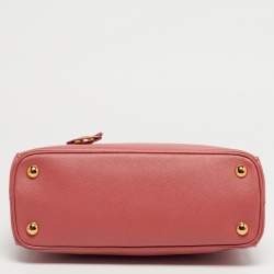 Pre Owned Prada Dark Pink Saffiano Lux Leather Mini Double Zip Tote