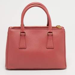 Pre Owned Prada Dark Pink Saffiano Lux Leather Mini Double Zip Tote