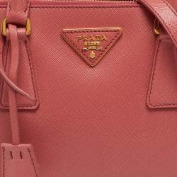 Pre Owned Prada Dark Pink Saffiano Lux Leather Mini Double Zip Tote