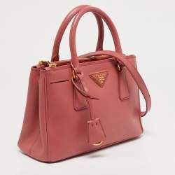 Pre Owned Prada Dark Pink Saffiano Lux Leather Mini Double Zip Tote