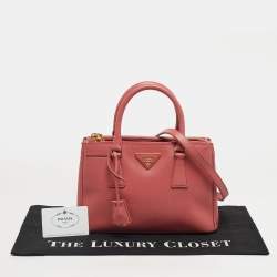 Pre Owned Prada Dark Pink Saffiano Lux Leather Mini Double Zip Tote
