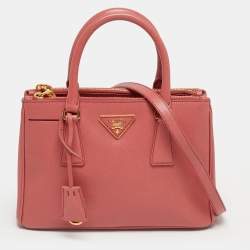 Pre Owned Prada Dark Pink Saffiano Lux Leather Mini Double Zip Tote