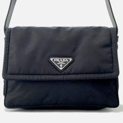 Pre Owned Prada Padded Re-Nylon Shoulder Bag Black Nylon Leather Size Small