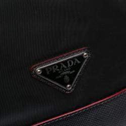 Pre Owned Prada Black Saffiano Trimmed Tessuto Bucket Bag