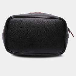 Pre Owned Prada Black Saffiano Trimmed Tessuto Bucket Bag