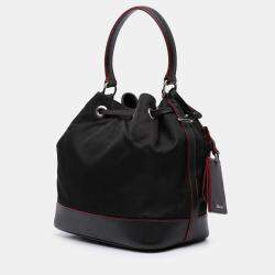 Pre Owned Prada Black Saffiano Trimmed Tessuto Bucket Bag