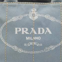 Pre Owned Prada Light Blue Canvas Logo Small Canapa Tote