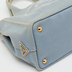 Pre Owned Prada Light Blue Canvas Logo Small Canapa Tote