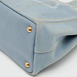 Pre Owned Prada Light Blue Canvas Logo Small Canapa Tote