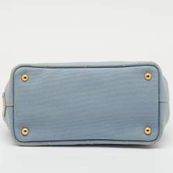 Pre Owned Prada Light Blue Canvas Logo Small Canapa Tote