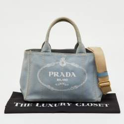 Pre Owned Prada Light Blue Canvas Logo Small Canapa Tote