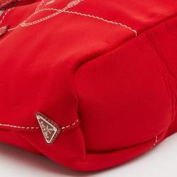 Pre Owned Prada Red Neoprene and Leather Logo Canapa Tote