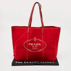 Pre Owned Prada Red Neoprene and Leather Logo Canapa Tote