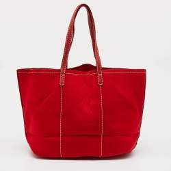 Pre Owned Prada Red Neoprene and Leather Logo Canapa Tote