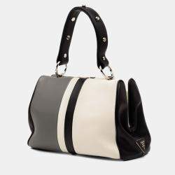 Pre Owned Prada Grey White Leather Baiadera Frame Bag
