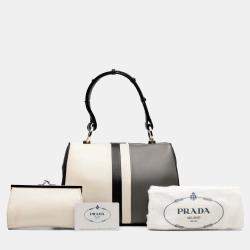 Pre Owned Prada Grey White Leather Baiadera Frame Bag