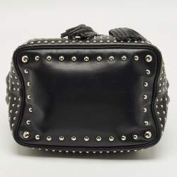 Pre Owned Prada Black Leather Studded Drawstring Bucket Bag