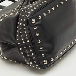 Pre Owned Prada Black Leather Studded Drawstring Bucket Bag