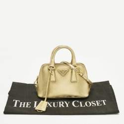 Pre Owned Prada Gold Saffiano Lux Leather Mini Promenade Satchel
