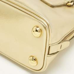 Pre Owned Prada Gold Saffiano Lux Leather Mini Promenade Satchel