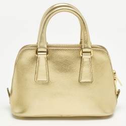 Pre Owned Prada Gold Saffiano Lux Leather Mini Promenade Satchel