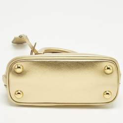 Pre Owned Prada Gold Saffiano Lux Leather Mini Promenade Satchel