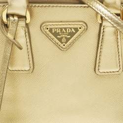 Pre Owned Prada Gold Saffiano Lux Leather Mini Promenade Satchel