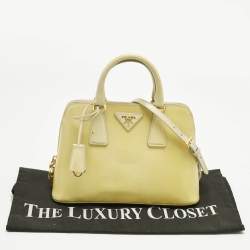Pre Owned Prada Light Yellow Saffiano Patent Lux Leather Small Promenade Satchel