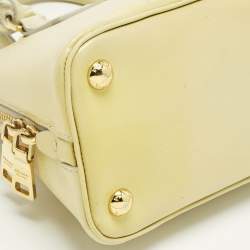 Pre Owned Prada Light Yellow Saffiano Patent Lux Leather Small Promenade Satchel