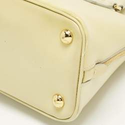 Pre Owned Prada Light Yellow Saffiano Patent Lux Leather Small Promenade Satchel