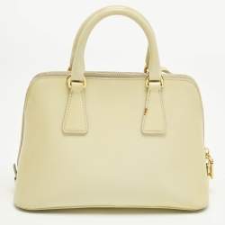 Pre Owned Prada Light Yellow Saffiano Patent Lux Leather Small Promenade Satchel