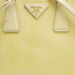 Pre Owned Prada Light Yellow Saffiano Patent Lux Leather Small Promenade Satchel