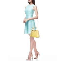 Pre Owned Prada Light Yellow Saffiano Patent Lux Leather Small Promenade Satchel