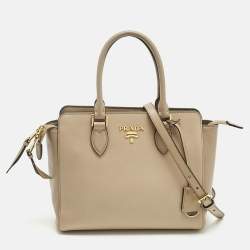 Pre Owned Prada Beige Saffiano Leather 2Way Tote