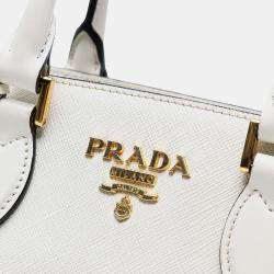 Pre Owned Prada White Soft Calf Trimmed Saffiano Lux Open Convertible Tote
